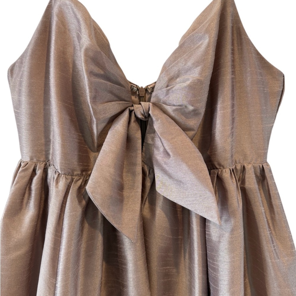 Aakaa Champagne Babydoll Dress with Bow Accent - Picture 4 of 8